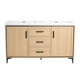 Original 60" Freestanding Bathroom Vanity With Double Resin Sink Plywood Soft Closing Doors & Drawers - Oak