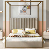 Upholstered Canopy Platform Bed With Frame, Queen Size - Beige