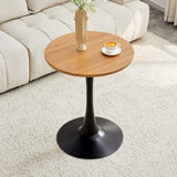 Round Dining Table With Faux Wood Top And Metal Pedestal, 23.6" Circle Table For Kitchen, Living Room, Small Spaces