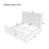 Corduroy Upholstered Bed Frame With Vertical Stripe Wingback And High Footboard