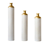 3 Piece Set Gorgeous Home Decoration Large Glazed Floor Vase Decoration Home Droplet Shaped - Gold / White