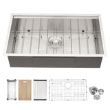 33" Undermount Kitchen Sink Single Bowl Stainless Steel Ledge Workstation In Brushed Nickel, 16 Gauge 304 Stainless Steel, 33 X 19 X 9 Inch
