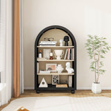 Modern Ached Bookshelf, 4 Layer Bookcase, Arched Display Cabinet Storage Shelves For Living Room, Bed Room, Study - Black / Natural