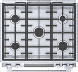 Bosch HGIP056UC sealed burner cooktop top view with continuous cast iron grates