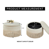 Round Storage Ottoman With Tassel, Decorative Accent Pouf For Living Room