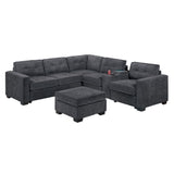 Sectional Set With Reversible Loveseat, USB Console, Corner Wedge & Ottoman