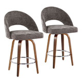 Renee - Upholstered Fixed-Height Barstool (Set of 2) - Walnut Wood, Chrome Metal