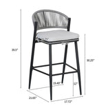 Outdoor Bar Height Metal Frame Counter Stools With Scallop Shaped Backrest & Water Resistant Cushions