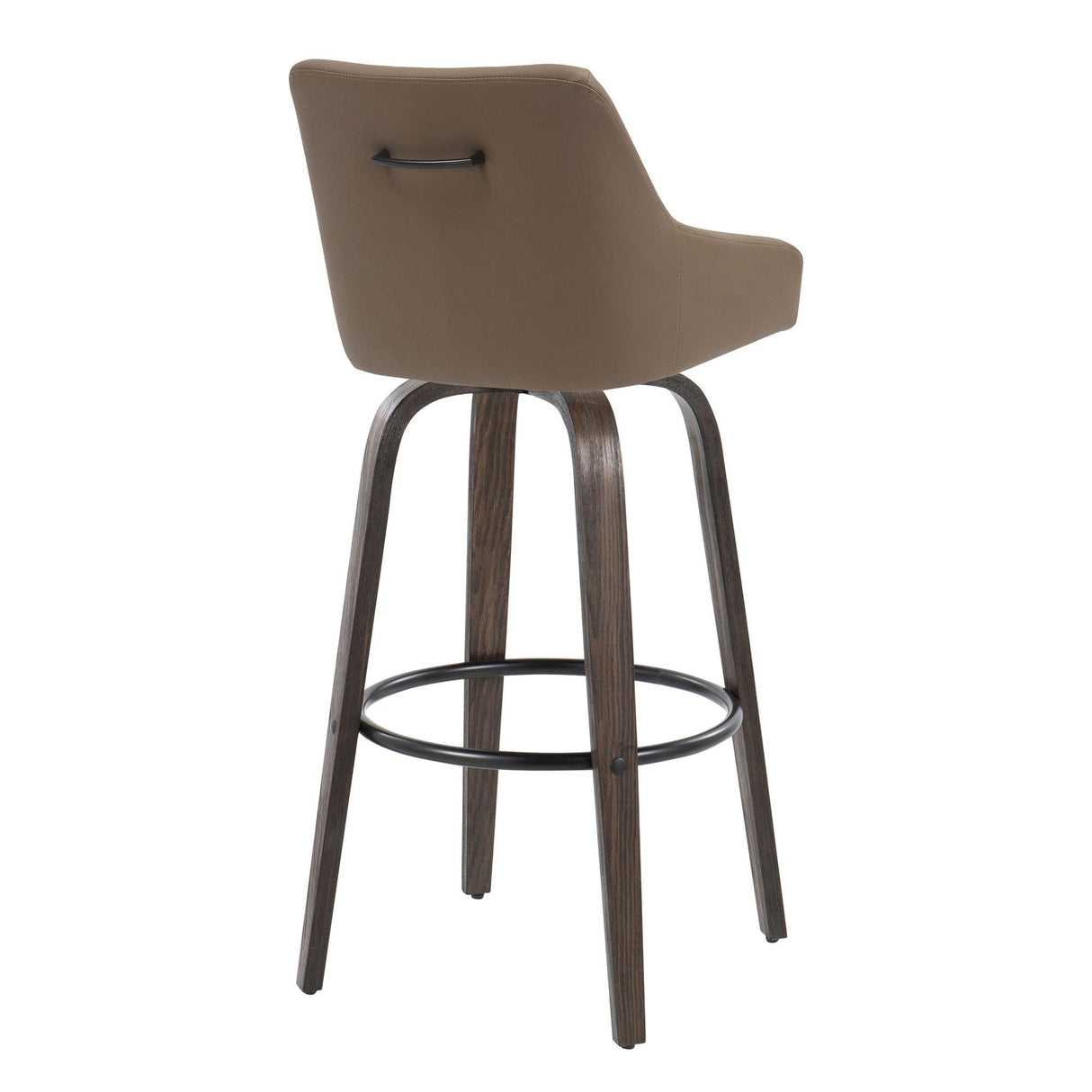 Hannah - 30" Fixed-Height Barstool With Swivel And Round Black Metal Footrest (Set of 2) - Walnut Glazed Wood