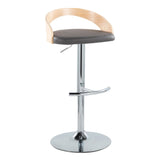 Grotto - Adjustable Barstool - Chrome Metal, Natural Wood