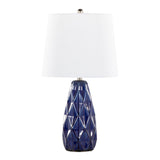 Hex - Contemporary Ceramic Accent Lamp (Set of 2) - Estate Blue Ceramic, Polished Nickel And White Linen Shade From Grandview Gallery