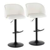 Fran - Adjustable Barstool (Set of 2) - Black Metal, White Faux Leather