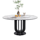 Round Dining Table With Carbon Steel Base And Lazy Susan Industrial Style - Black / White