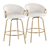 Claire - 26" Fixed-Height Counter Stool With Swivel And Round Gold Metal Footrest (Set of 2) - Gold Metal