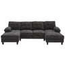 U-Shaped Sectional Sofa 103.5" Black Chenille Fabric Couch With Dual Chaise Lounges, Storage Pockets, Armrest Pillows