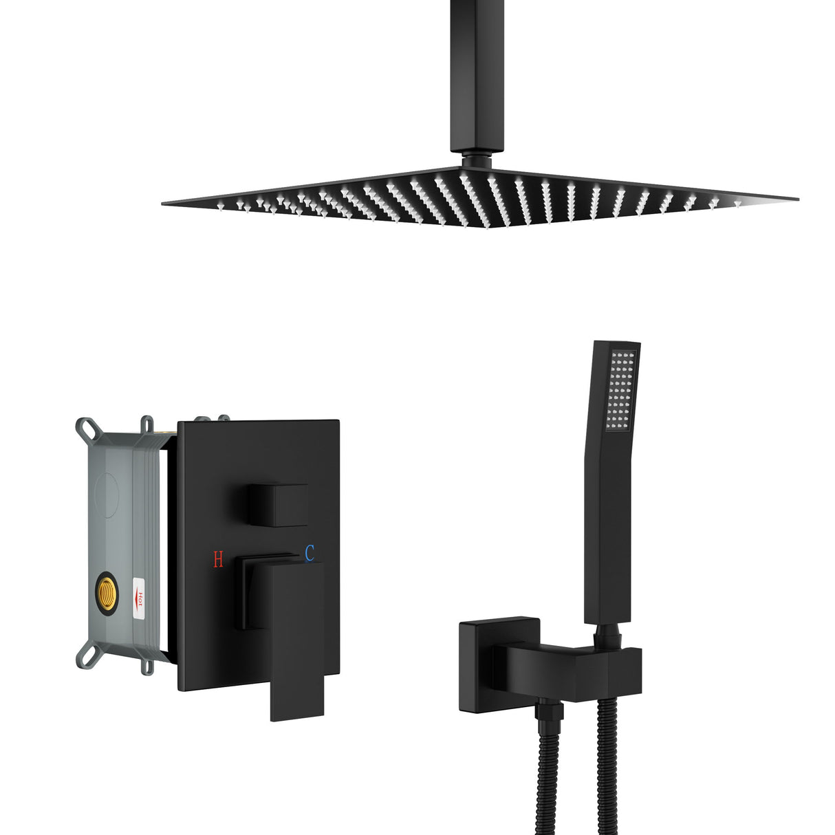 Modern Dual Shower Head System With 16" Ceiling Mount Finish, Stainless Steel And Brass