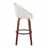 Matisse - 30" Highback Fixed-Height Barstool With Round Black Metal Footrest (Set of 2) - Walnut Wood