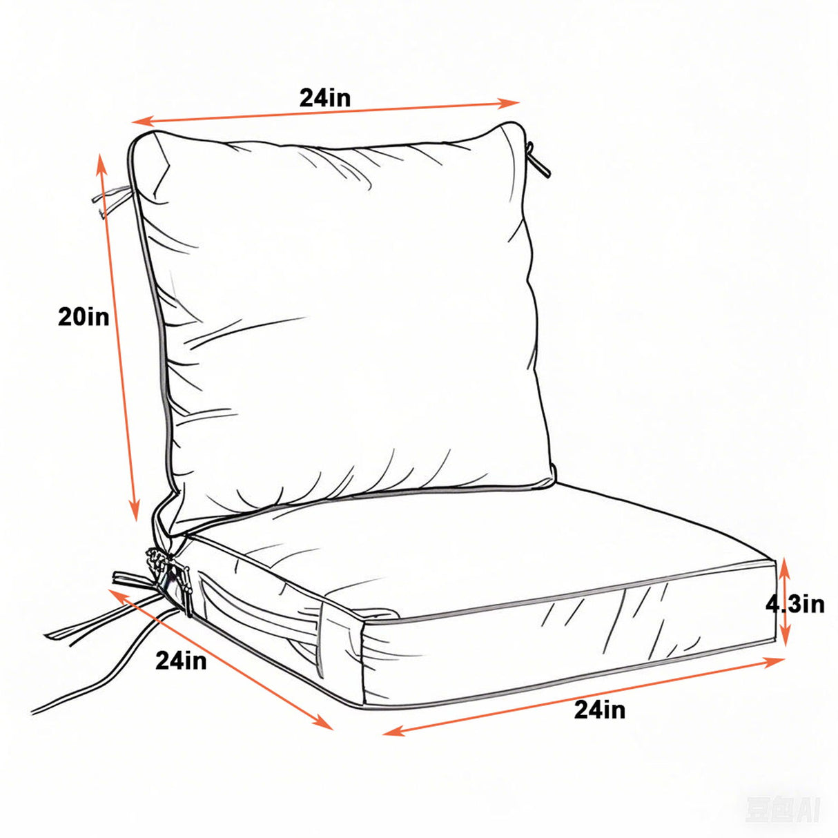 24X24 Inch Outdoor Deep Seat Cushion Set Waterproof Fade Resistant Patio Furniture Cushions With Removable Covers, Adjustable Straps & Handles (Set of 2) - Red