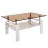 Modern Rectangular Coffee Table With Tempered Transparent Glass Top And Storage Shelf