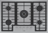 Bosch NGM8059UC 800 Series 30 inch stainless steel gas cooktop top view