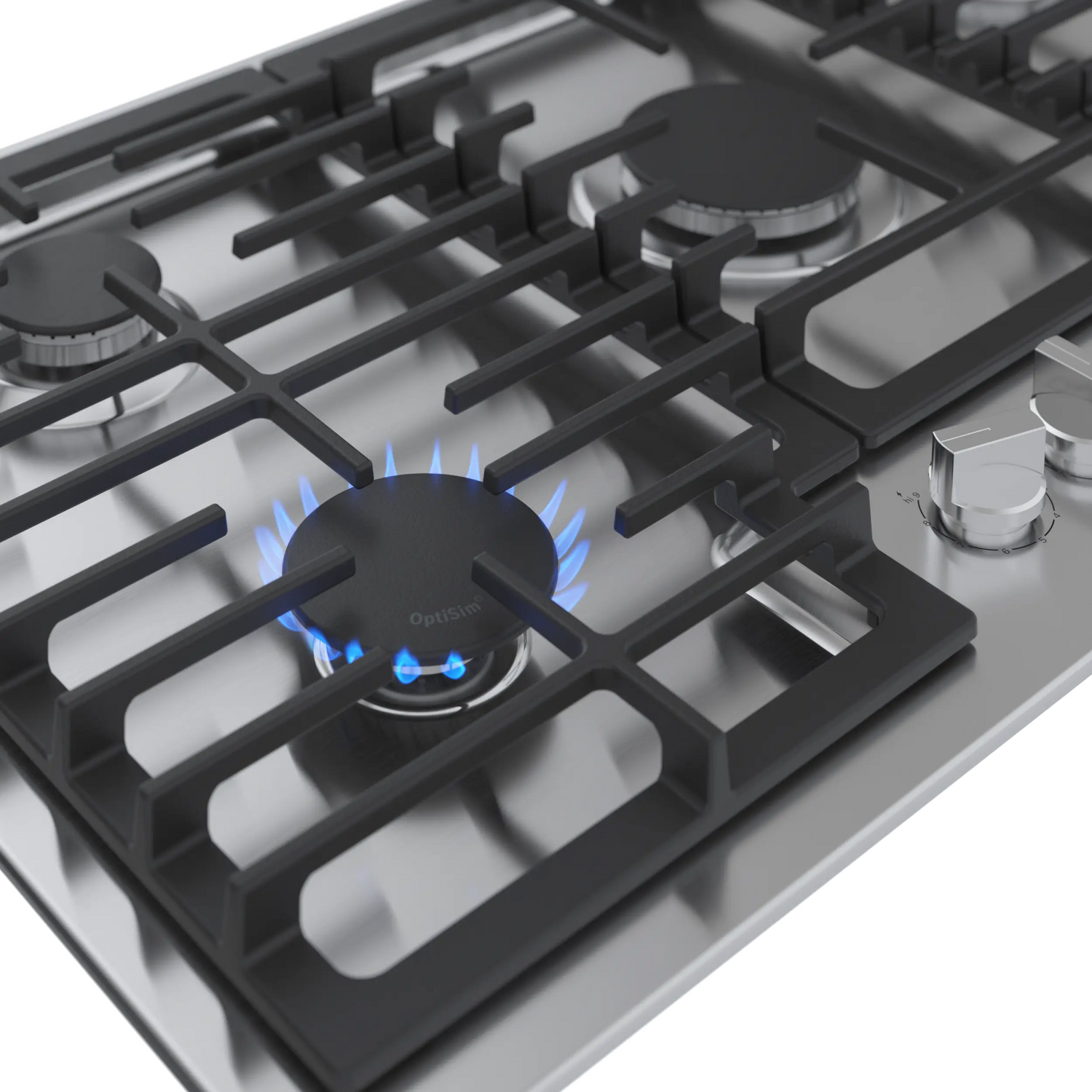 Bosch NGM5659UC gas cooktop OptiSim burner with flames