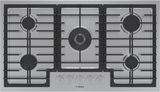 Bosch NGM8659UC 800 Series 36 inch stainless steel gas cooktop top view