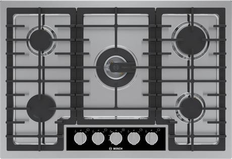 Bosch NGMP059UC Benchmark 30 inch stainless steel gas cooktop top view