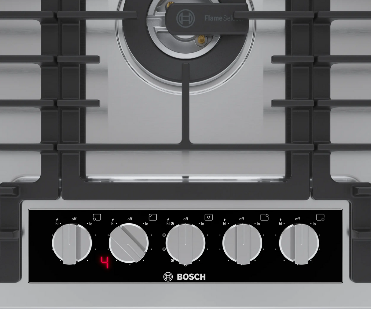 Bosch NGMP659UC knobs and bezel close up