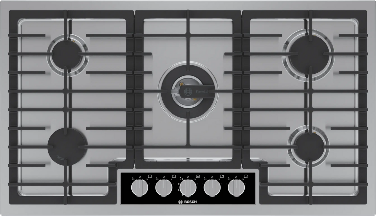 Bosch NGMP659UC 36 inch gas cooktop top view