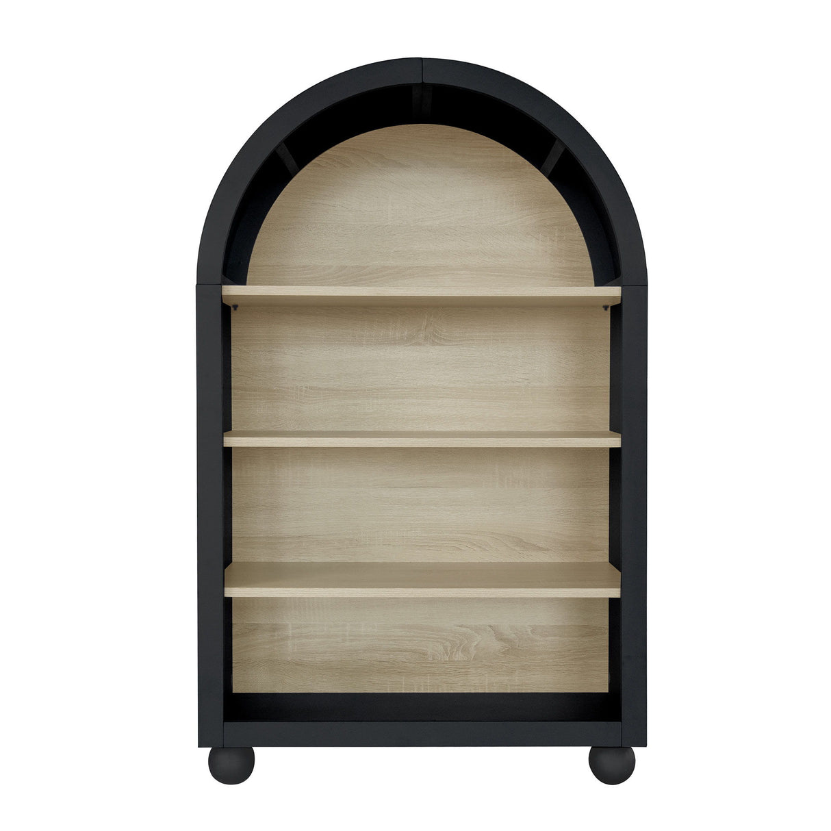 Modern Ached Bookshelf, 4 Layer Bookcase, Arched Display Cabinet Storage Shelves For Living Room, Bed Room, Study - Black / Natural