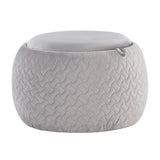 Tray - Pouf Contemporary Ottoman - Natural Wood And Silver Velvet