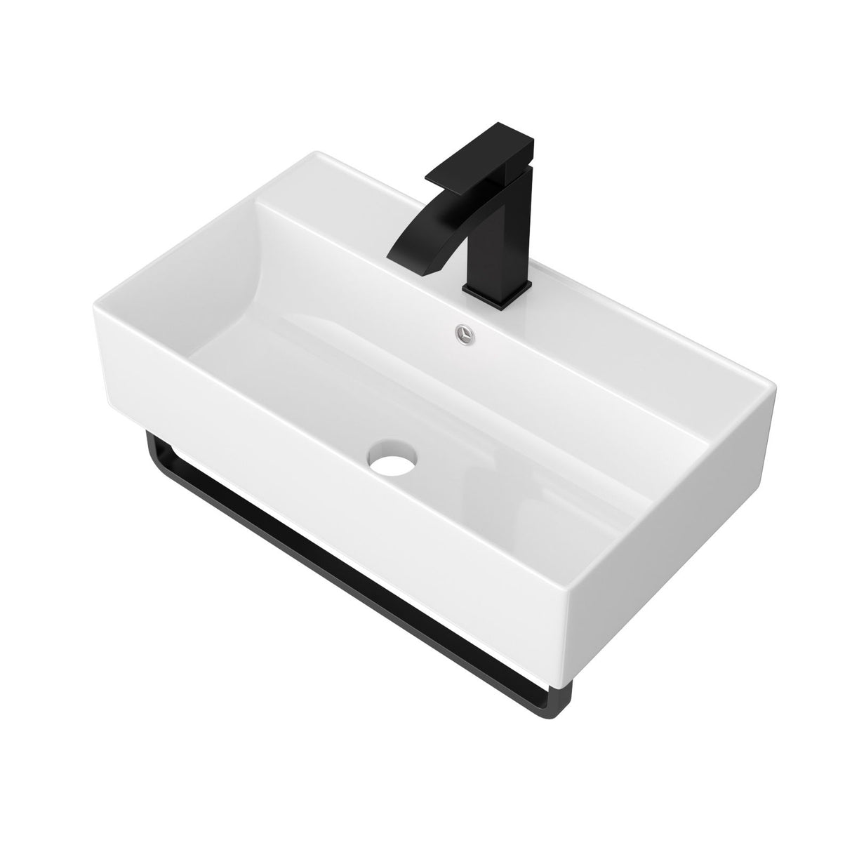Wall Mounted Rectangular Bathroom Sink With Towel Bar