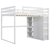 Loft Bed With Built In Wardrobe, Storage Shelves, And LED Light