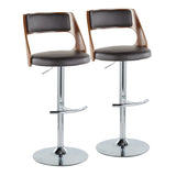 Cecina - Adjustable Barstool With Swivel And Rounded T Footrest (Set of 2) - Chrome Metal, Cherry Wood