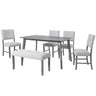 Rustic Farmhouse Dining Room Rectangular Table With 4 Upholstered Chairs And Bench
