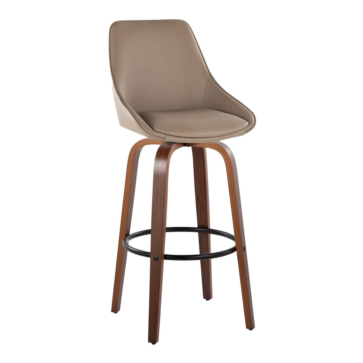 Diana - 30" Fixed-Height Barstool With Swivel And Round Black Metal Footrest (Set of 2) - Walnut Wood