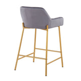 Daniella - Contemporary/Glam Fixed-Height Counter Stool (Set of 2) - Gold Metal And Silver Velvet
