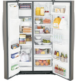 GE GSS25GMPES - 36 in. 25.3 cu. ft. Side by Side Refrigerator with Ice & Water Dispenser, Fingerprint Resistant - Slate