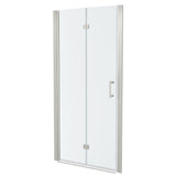 Bi Fold Frameless Shower Door With Tempered Glass - Brushed Silver