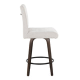 Hannah - Fixed-Height Counter Stool With Swivel And Round Black Metal Footrest (Set of 2) - Walnut Glazed Wood