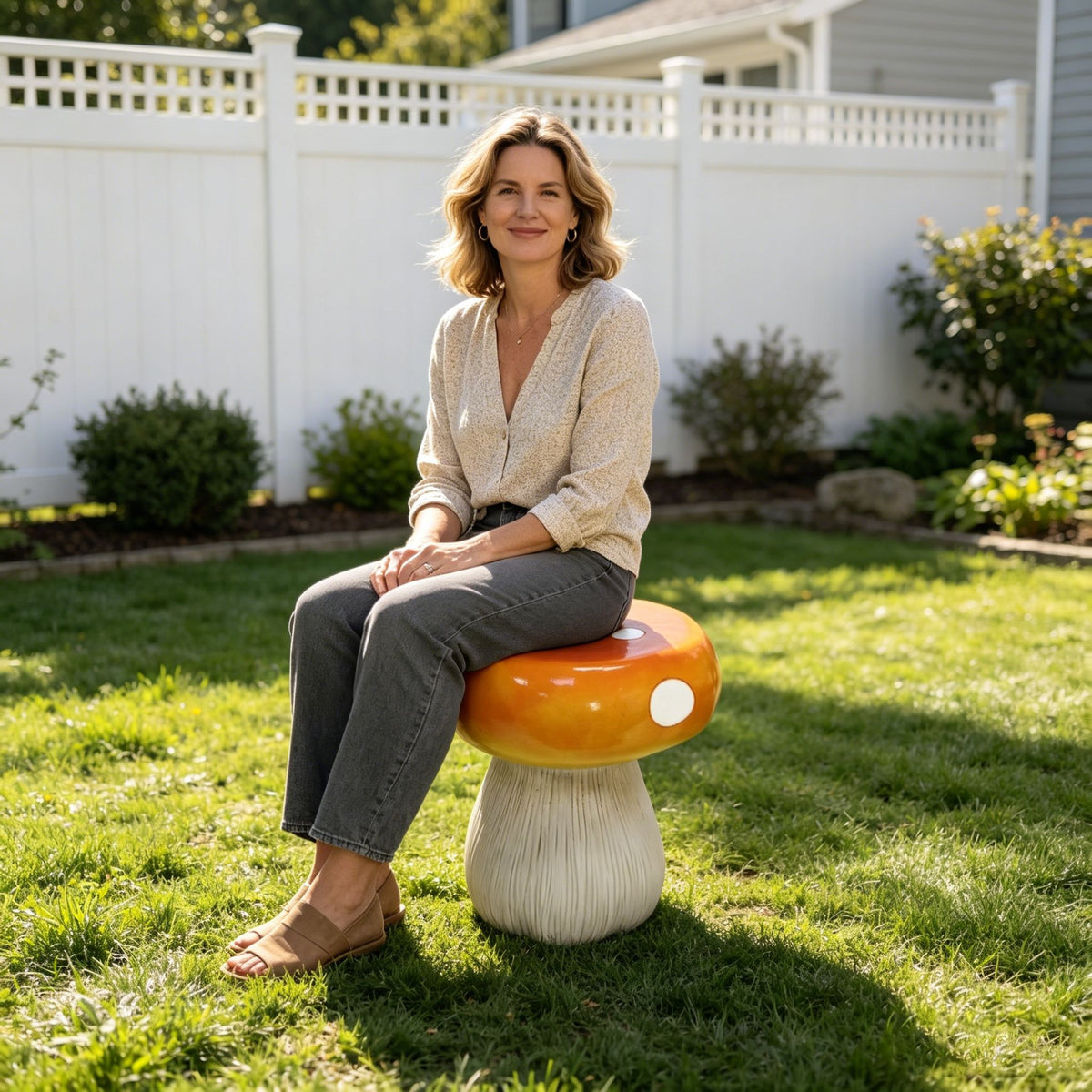 Mushroom Model Statue Stool, Outdoor Garden Stool - Orange