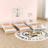 Triple Bunk Bed With Drawers, Multi-Functional Frame With Desks And Shelves In The Middle