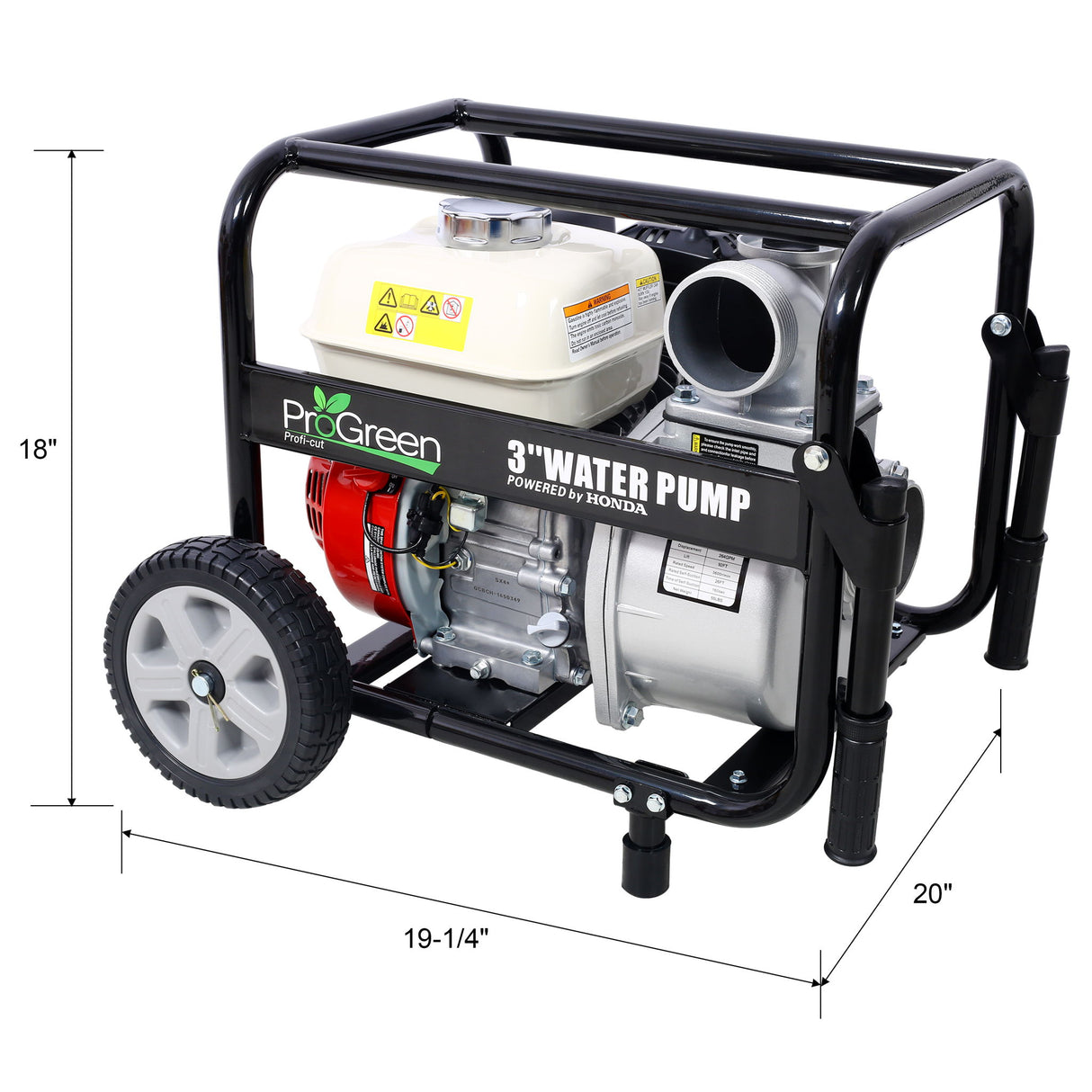 Honda - Gx160 Engine Water Pump 3" 264Gpm With Accessories Kit And Handle Wheel Kit - Black / Red