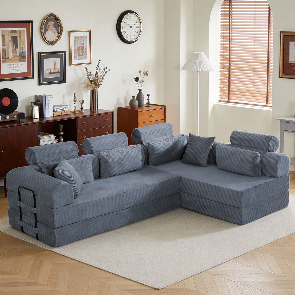 Modern L-Shape Modular Sectional Sofa, Compressed Design