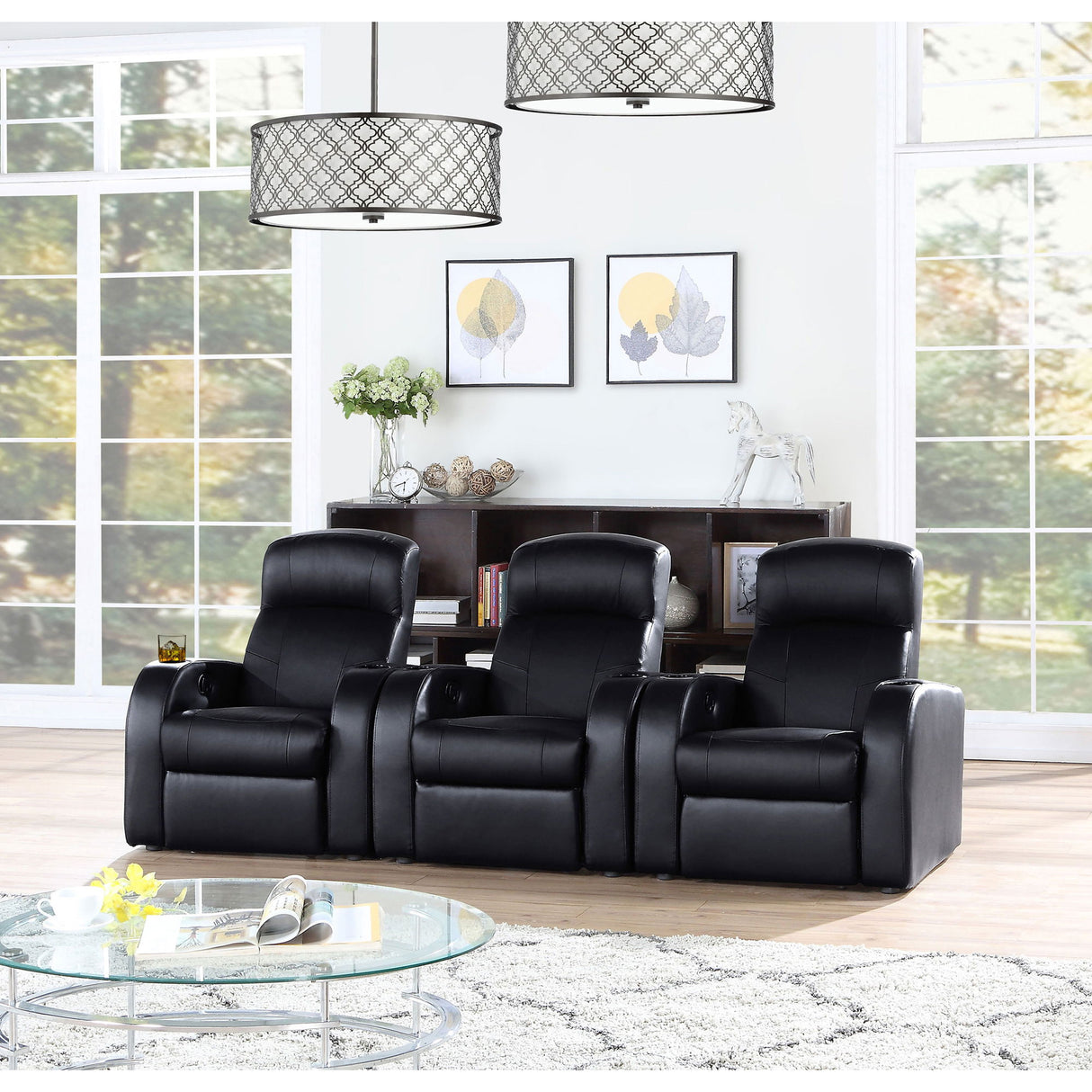 Greenfield - 3 Seater Home Theater With Storage - Black