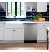 GE GDT595HYYFS dishwasher — loaded interior