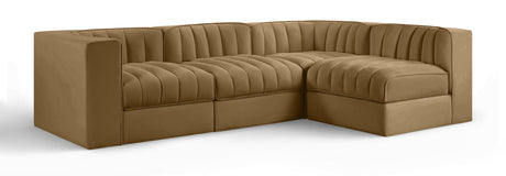 Rummi - Velvet Performance Fabric Upholstered 4 Piece Modular Sectional