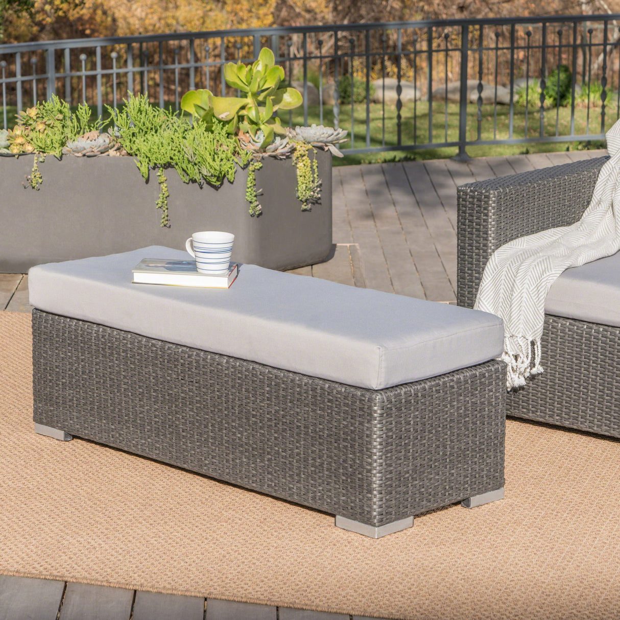 Enthrallia - Outdoor Wicker Bench With Foam Filled Cushion