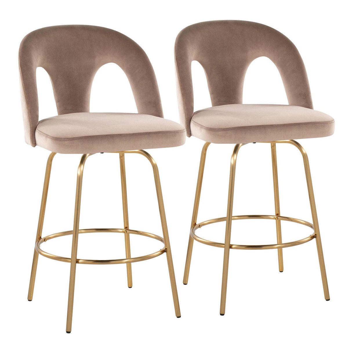 Ava - Upholstered Fixed-Height Barstool (Set of 2) - Gold Base
