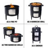 Heavy Duty Round Bbq Grill 17" Steel Charcoal Smoker For Outdoor Cooking - Black